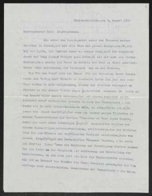 Brief von Robert Faesi an Gerhart Hauptmann