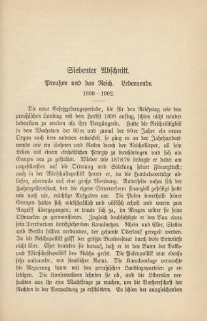 Siebenter Abschnitt. Preußen und das Reich. Lebensende. 1898-1902