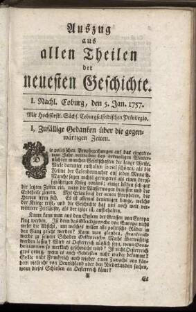 I. Nachl. Coburg, den 5. Jan. 1757.