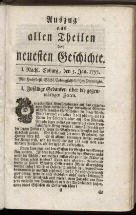 I. Nachl. Coburg, den 5. Jan. 1757.