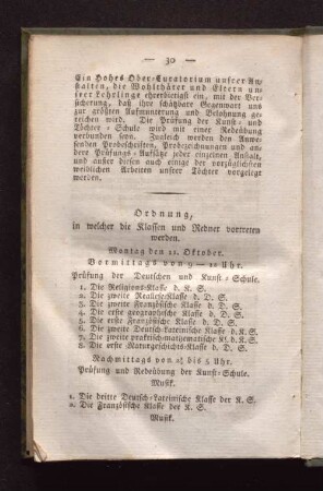 Ordnung, in welcher die Klassen und Redner vortreten werden.