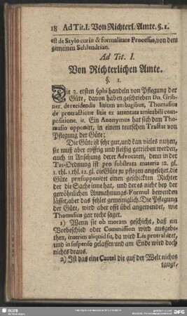 Ad Tit. I. Von Richterlichen Amte
