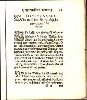 Titvlvs XXXIII. WAs nach der Kriegsbefestigung gehandelt soll werden.