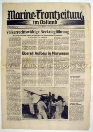Kriegszeitung "Marine-Frontzeitung im Ostland" u.a. zur Lage im besetzten Norwegen