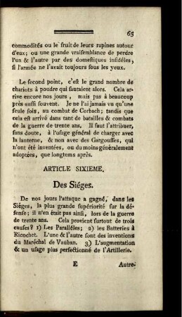 Article sixieme. Des siéges.