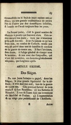 Article sixieme. Des siéges.