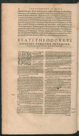 Beati Theodoreti Episcopi Cyrensis Interpretatio Primae Epistolae Ad Corinthios.