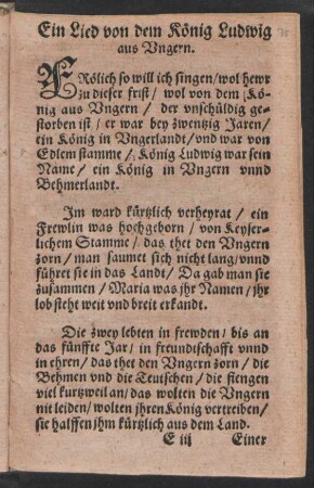 Ein Lied von dem Koenig Ludwig || aus Vngern. ||