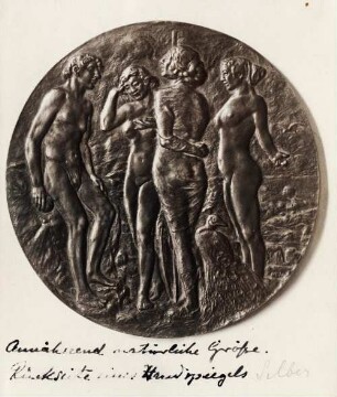 Urteil des Paris für die Rückseite eines Handspiegels : Urteil des Paris für die Rückseite eines Handspiegels. Bronze (1925; M. Molitor)