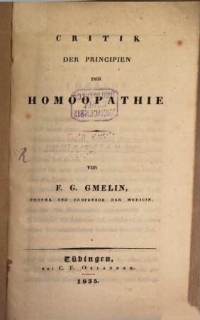 Critik der Prinzipien der Homöopathie