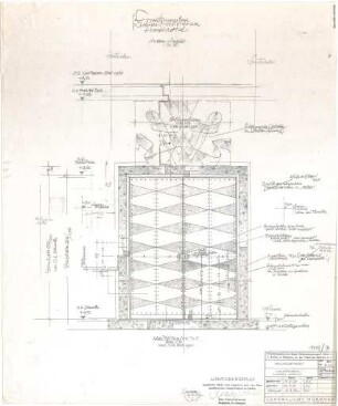 Gsaenger, Gustav; München, Theatinerstr.; Bayerisches Kultusministerium, Erweiterung - Erweiterungsbau Ausführungsplan, Hauptportal Außenseite (Ansicht)