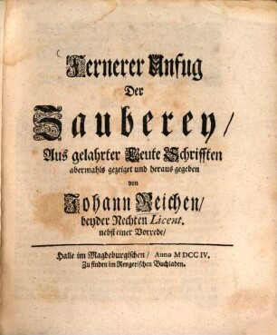 Herrn Christian Thomasii ... Kurtze Lehr-Sätze von dem Laster der Zauberey