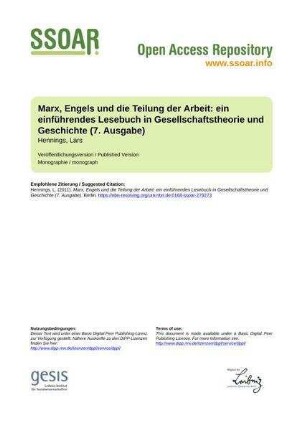 Marx, Engels und die Teilung der Arbeit: ein einführendes Lesebuch in Gesellschaftstheorie und Geschichte (7. Ausgabe)
