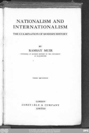Nationalism and internationalism : the culmination of modern history