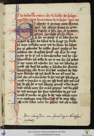 [2r] Besitzvermerk des Klarissenklosters St. Klara in Freiburg (16. Jh.).