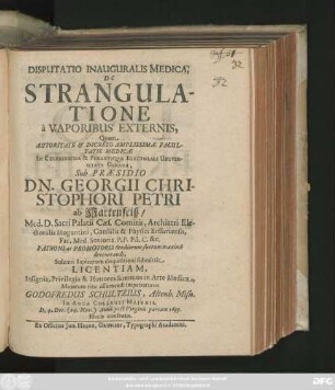 Disputatio Inauguralis Medica, De Strangulatione a Vaporibus Externis