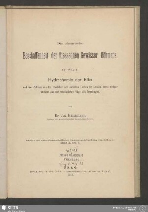 2: Hydrochemie der Elbe und ihrer Zuflüsse aus den nördlichen und östlichen Theilen des Landes, sowie einiger Zuflüsse aus dem nördöstlichen Flügel des Erzgebirges