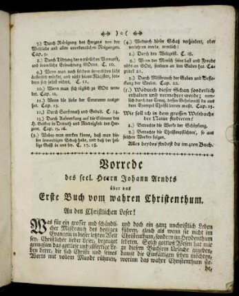 Vorrede des seel. Herrn Johann Arndts über das Erste Buch vom wahren Christenthum.