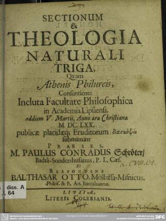 Sectionum & theologia naturali triga