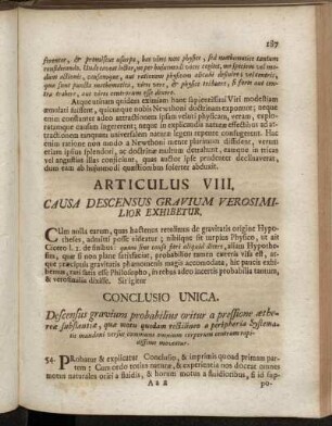 Articulus VIII. Causa Descensus Gravium Verosimilior Exhibetur.