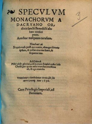 Speculum Monachorum : antehac nusquam excusum