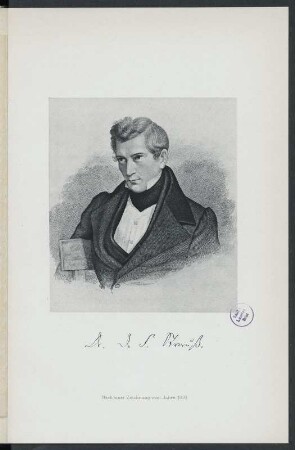 Porträt David Friedrich Strauß (1808-1874; Schriftsteller, Philosoph und Theologe). Gravüre nach Zeichnung von August Neumann, 1837. Tafel Seite 3 in: Kohut, Adolph: David Friedrich Strauß als Denker und Erzieher. Leipzig: A. Kröner, 1908. Dresden: SLUB 24.8.2034