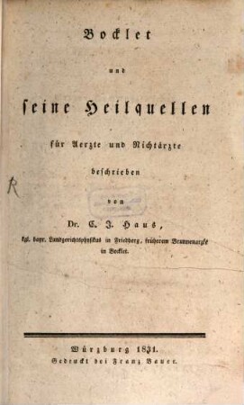 Bocklet und seine Heilquellen : für Ärzte und Nichtärzte beschrieben