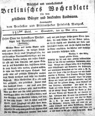 230stes Stueck, Sonnabend, den 29 Mai 1813
