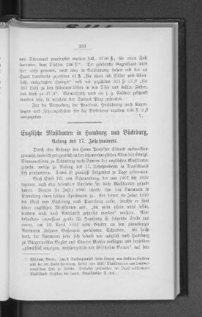 Englische Musikanten in Hamburg und Bückeburg, Anfang des 17. Jahrhunderts.