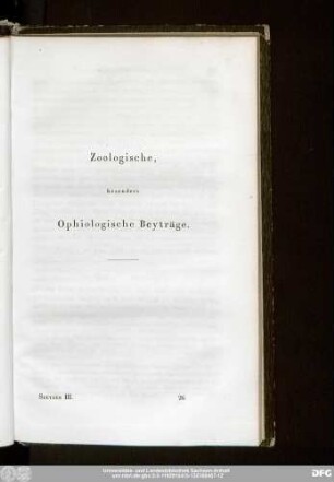 Zoologische, besonders Ophiologische Beyträge.