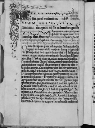 Antiphonarium (Benediktinerhandschrift) — Initiale H (ii sunt qui cum mulieribus), daneben zwei Kinder mit Schwertern, Folio 29verso