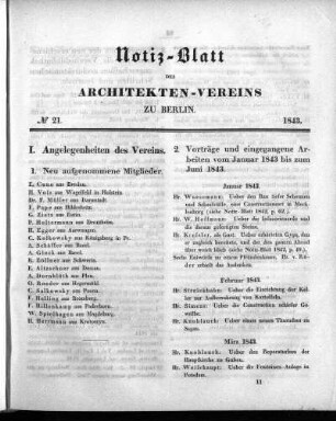 1843: Notizblatt des Architekten-Vereins zu Berlin