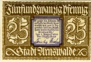Arnswalde, Stadt: 25 Pfennig 1920