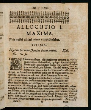 1-8, Allocutio I. Maxima. Finis nostri ultimi prima cura esse debet