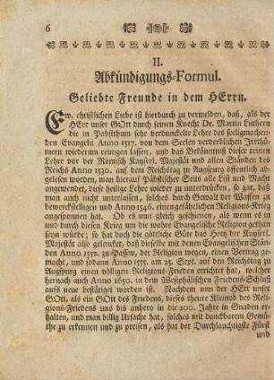 II. Abkündigungs-Formul.