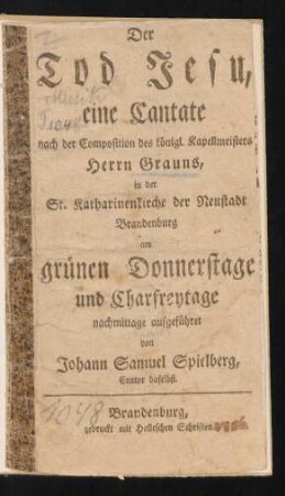 Der Tod Jesu : eine Cantate