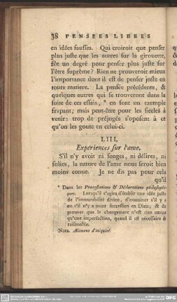 LIII. Expériences sur l´ame