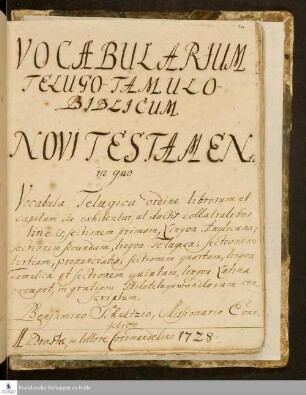 Vocabularium Telugo-Tamulo-Biblicum Novi Testamenti.