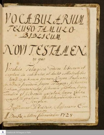 Vocabularium Telugo-Tamulo-Biblicum Novi Testamenti.