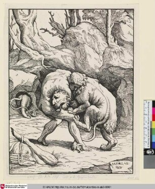 [Herkules und der nemëische Löwe; Hercule étouffant le lion de Némée; Hercules and the Nemean Lion]