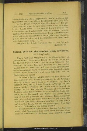 Notizen über die photomechanischen Verfahren