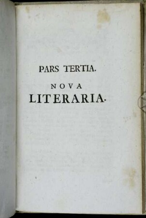 Pars Tertia. Nova Literaria.
