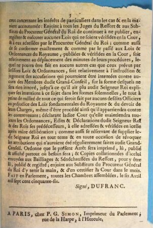 Arrest De Reglement De La Cour De Parlement : Extrait Des Registres Du Parlement. Du 6 Avril 1756.