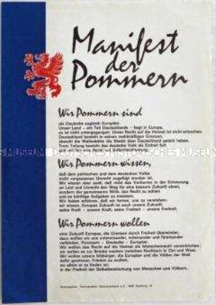 Flugblatt mit einem Manifest des Pommerschen Zentralverbandes mit der Forderung nach Selbstbestimmung