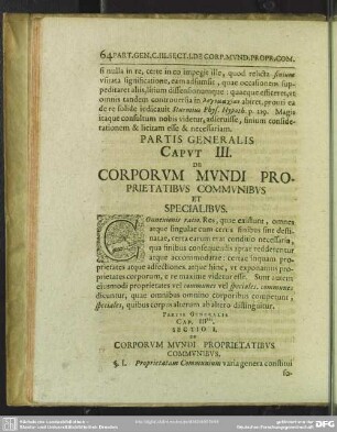 Caput III. De Corporum Mundi Proprietatibus Communibus Et Specialibus
