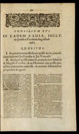 Consilium XVI. In Eadem Causa, Inclytae Juridicae Facultatis Ingolstadiensis.