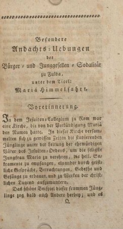 Besondere Andachts-Uebungen der Bürger- und Junggesellen-Sodalität zu Fulda ...