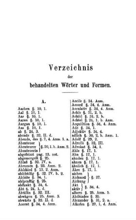 Verzeichnis der behandelten Wörter und Formen.