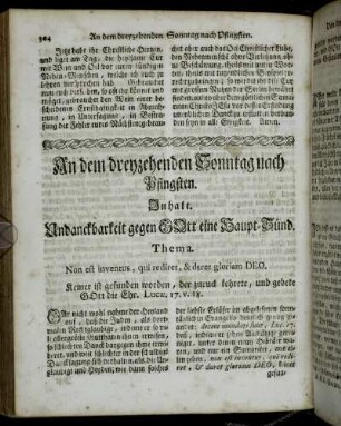 An dem dreyzehenden Sonntag nach Pfingsten. Inhalt. Undanckbarkeit gegen Gott eine Haupt-Sünd
