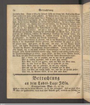 Betrachtung an dem Todes-Tage Jesu.